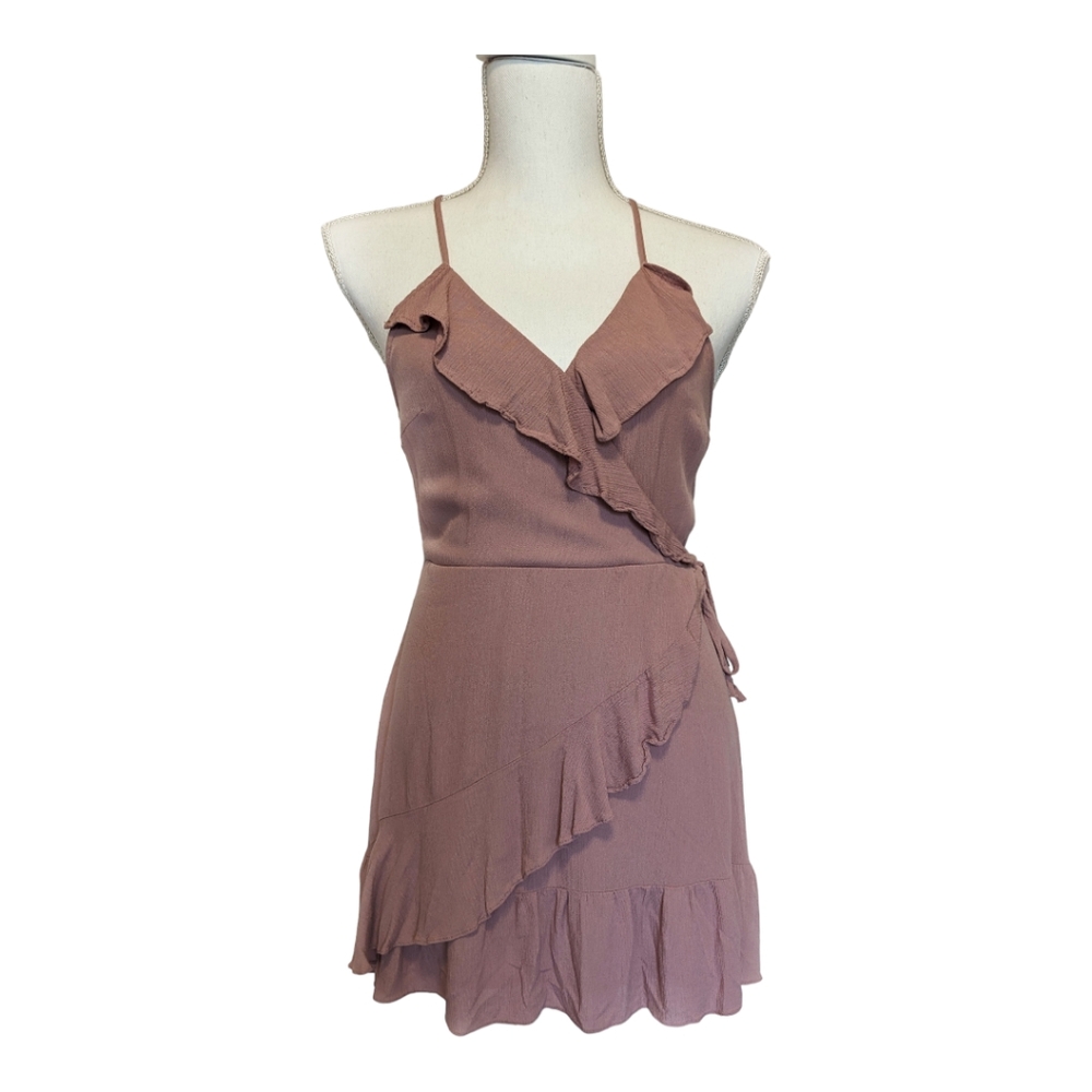 Mossimo Pink Faux Wrap Ruffled Vneck Dress - Size Small
